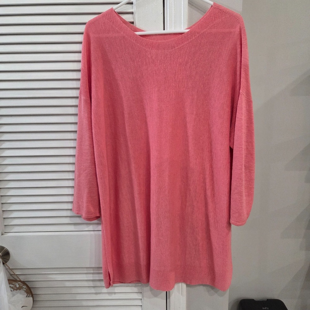 Womens J.Jill Coral-Pink Lightweight Knit Linen Blend Tunic Sweater Size XL/Tall